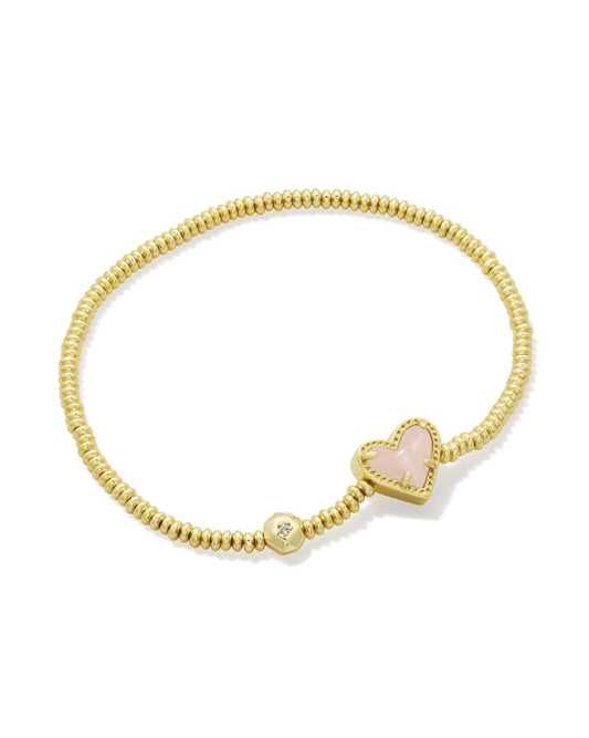 Ari Heart Gold Stretch Bracelet in Rose Quartz